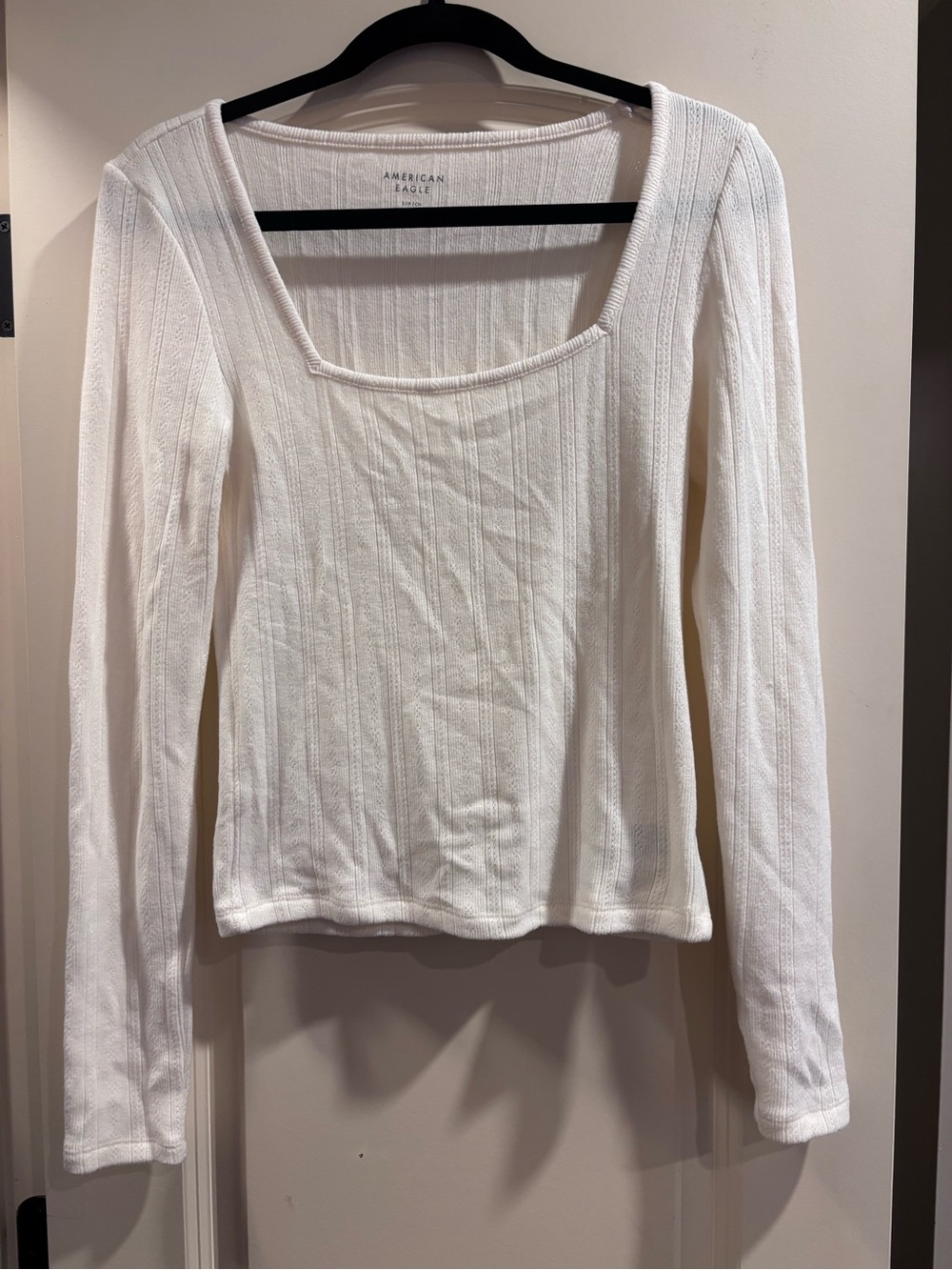 American Eagle Outfitters White Ribbed Square Neck Long-Sleeve Top